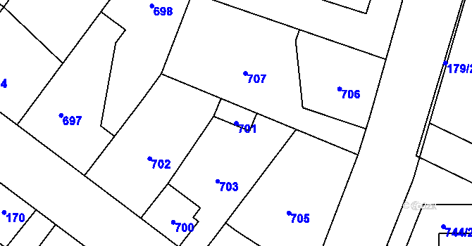 Parcela st. 701 v KÚ Kolovraty, Katastrální mapa