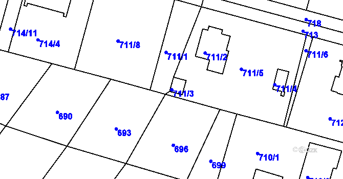 Parcela st. 711/3 v KÚ Kolovraty, Katastrální mapa