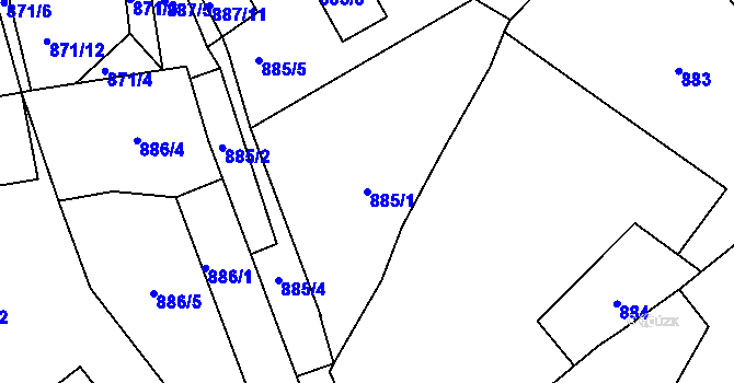 Parcela st. 885/1 v KÚ Kolovraty, Katastrální mapa