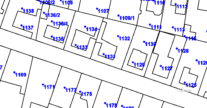 Parcela st. 1131 v KÚ Kolovraty, Katastrální mapa