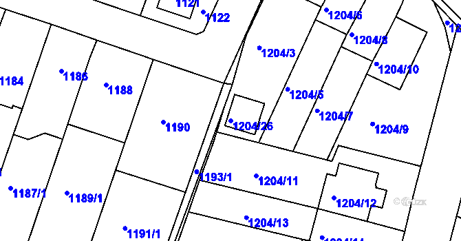 Parcela st. 1204/26 v KÚ Kolovraty, Katastrální mapa