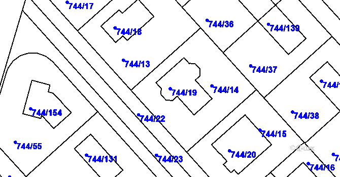 Parcela st. 744/19 v KÚ Kolovraty, Katastrální mapa