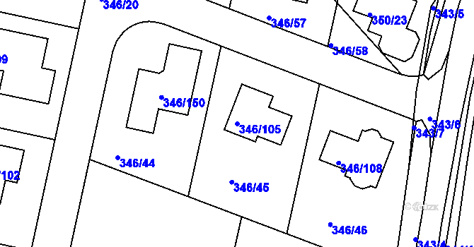 Parcela st. 346/105 v KÚ Kolovraty, Katastrální mapa