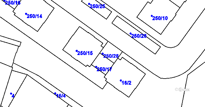 Parcela st. 250/28 v KÚ Kolovraty, Katastrální mapa