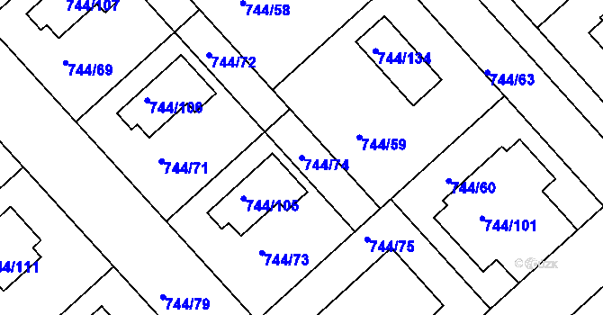 Parcela st. 744/74 v KÚ Kolovraty, Katastrální mapa