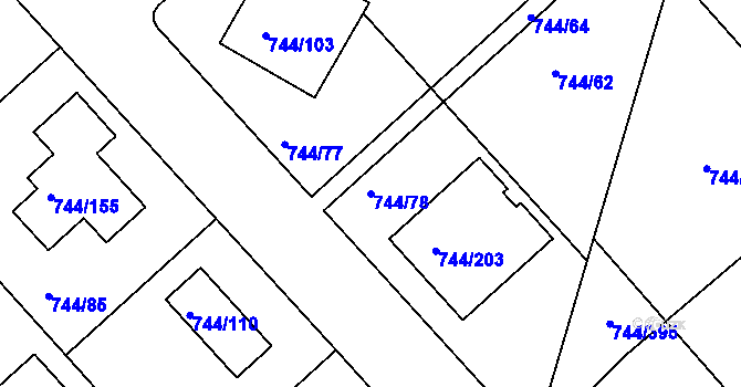 Parcela st. 744/78 v KÚ Kolovraty, Katastrální mapa