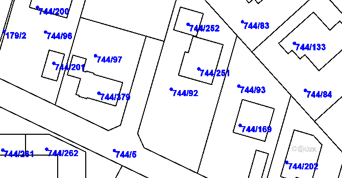 Parcela st. 744/92 v KÚ Kolovraty, Katastrální mapa