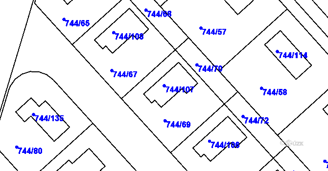 Parcela st. 744/107 v KÚ Kolovraty, Katastrální mapa