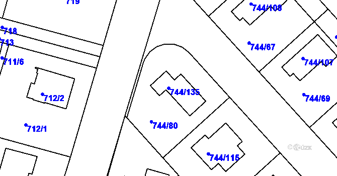 Parcela st. 744/135 v KÚ Kolovraty, Katastrální mapa