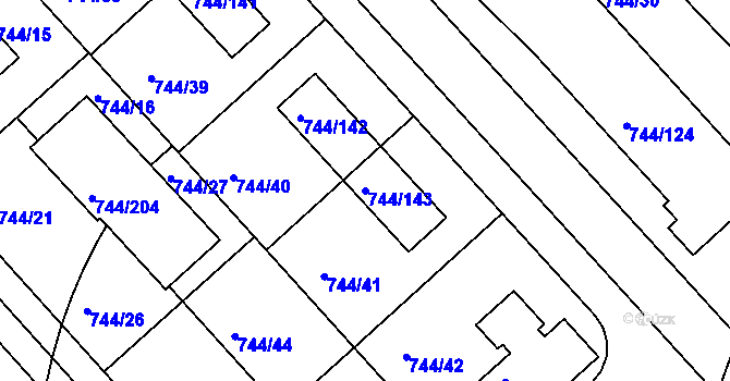 Parcela st. 744/143 v KÚ Kolovraty, Katastrální mapa
