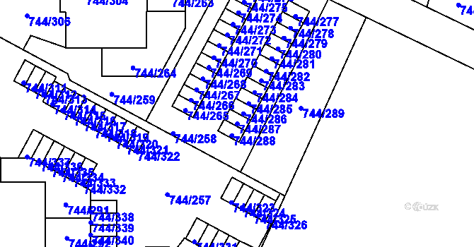 Parcela st. 744/287 v KÚ Kolovraty, Katastrální mapa