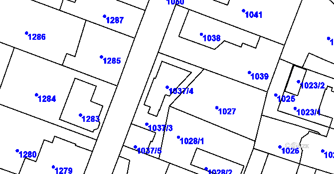 Parcela st. 1037/4 v KÚ Kolovraty, Katastrální mapa