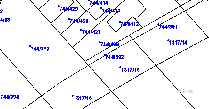 Parcela st. 744/392 v KÚ Kolovraty, Katastrální mapa