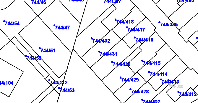 Parcela st. 744/431 v KÚ Kolovraty, Katastrální mapa