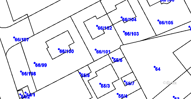 Parcela st. 66/101 v KÚ Lipany, Katastrální mapa