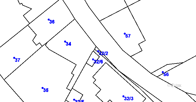 Parcela st. 32/2 v KÚ Lipany, Katastrální mapa
