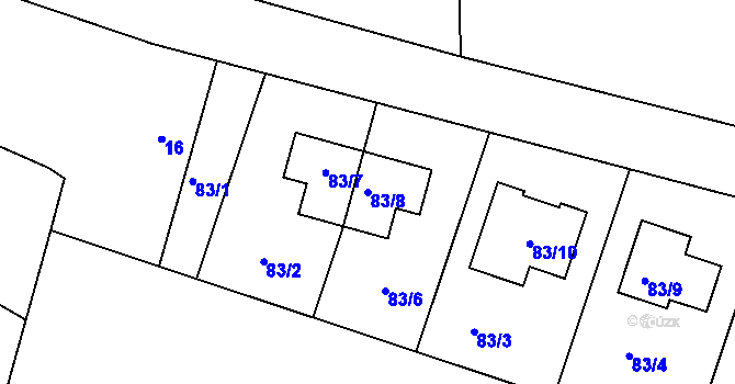 Parcela st. 83/8 v KÚ Lipany, Katastrální mapa