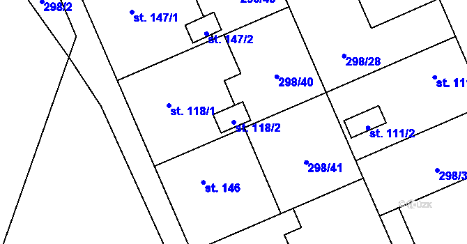 Parcela st. 118/2 v KÚ Kolšov, Katastrální mapa