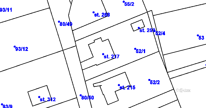Parcela st. 217 v KÚ Kolšov, Katastrální mapa