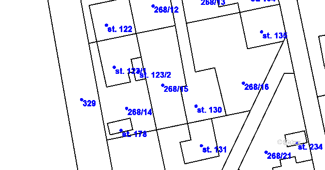 Parcela st. 268/15 v KÚ Kolšov, Katastrální mapa