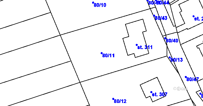 Parcela st. 80/11 v KÚ Kolšov, Katastrální mapa