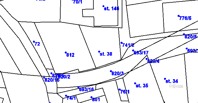 Parcela st. 38 v KÚ Komárno, Katastrální mapa
