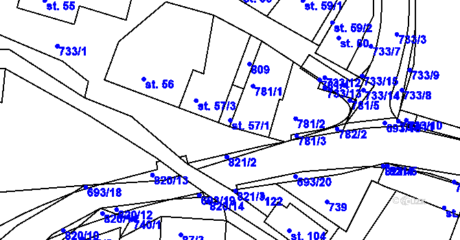 Parcela st. 57/1 v KÚ Komárno, Katastrální mapa