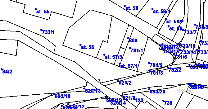 Parcela st. 57/3 v KÚ Komárno, Katastrální mapa