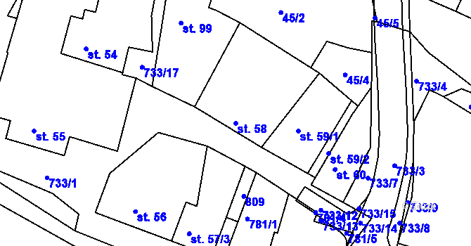 Parcela st. 58 v KÚ Komárno, Katastrální mapa