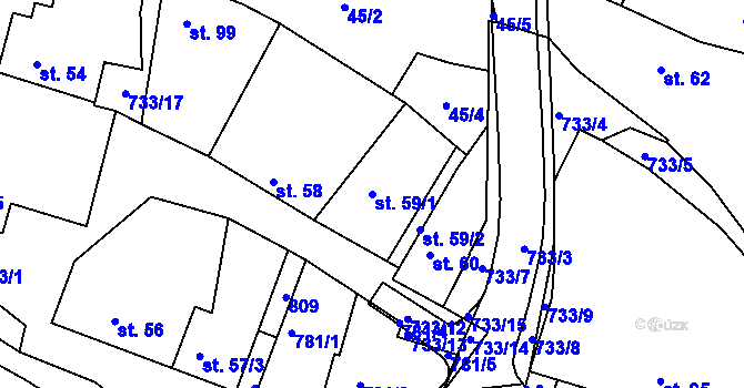 Parcela st. 59/1 v KÚ Komárno, Katastrální mapa