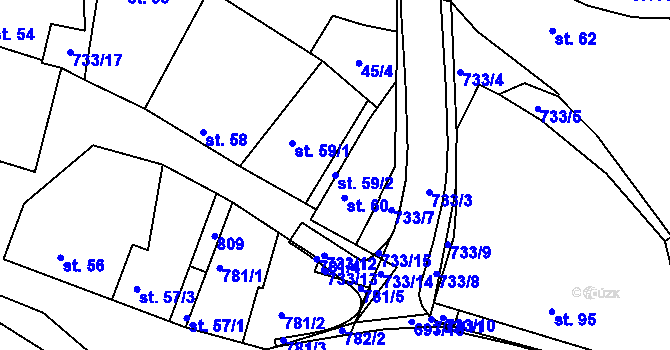 Parcela st. 59/2 v KÚ Komárno, Katastrální mapa