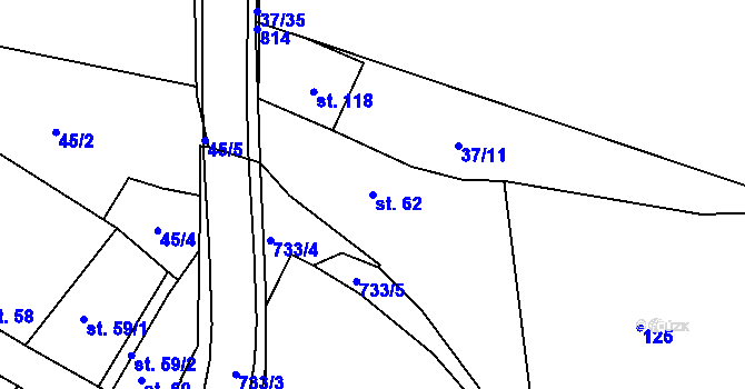 Parcela st. 62 v KÚ Komárno, Katastrální mapa