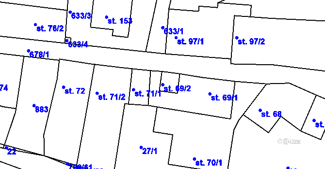 Parcela st. 69/2 v KÚ Komárno, Katastrální mapa