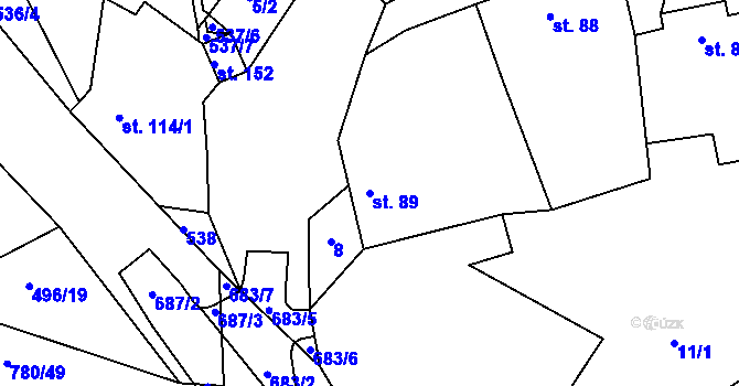 Parcela st. 89 v KÚ Komárno, Katastrální mapa