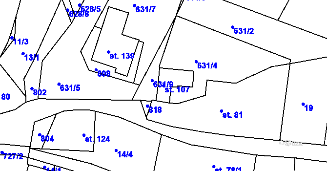 Parcela st. 107 v KÚ Komárno, Katastrální mapa