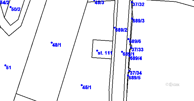Parcela st. 111 v KÚ Komárno, Katastrální mapa