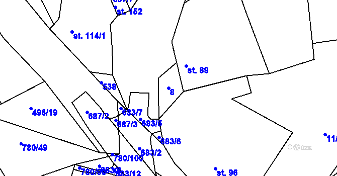 Parcela st. 8 v KÚ Komárno, Katastrální mapa