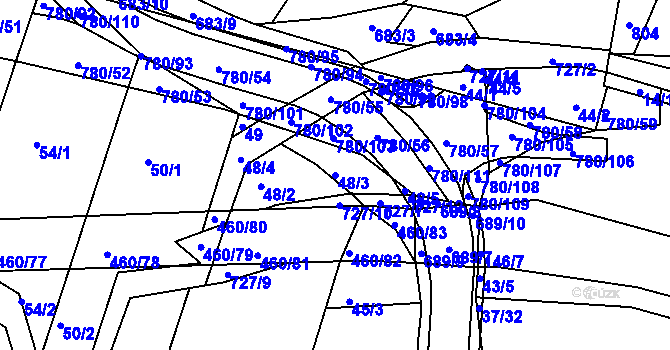 Parcela st. 48/3 v KÚ Komárno, Katastrální mapa