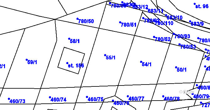 Parcela st. 55/1 v KÚ Komárno, Katastrální mapa