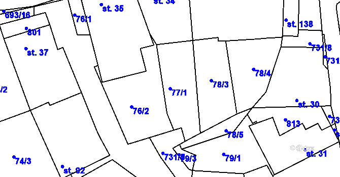 Parcela st. 77/1 v KÚ Komárno, Katastrální mapa