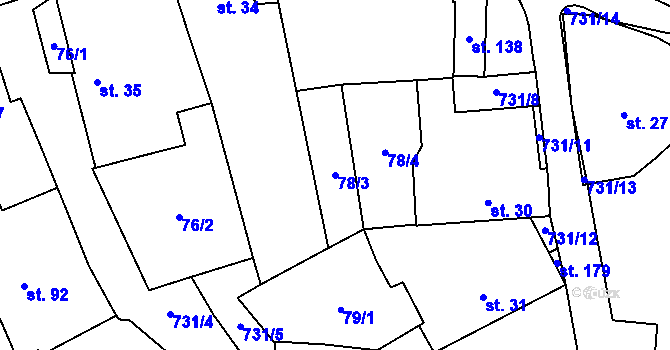 Parcela st. 78/3 v KÚ Komárno, Katastrální mapa