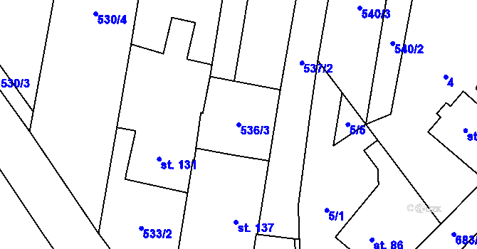 Parcela st. 536/3 v KÚ Komárno, Katastrální mapa