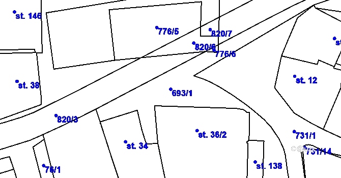 Parcela st. 693/1 v KÚ Komárno, Katastrální mapa