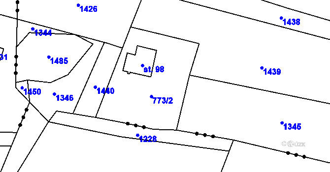 Parcela st. 773/3 v KÚ Komárno, Katastrální mapa