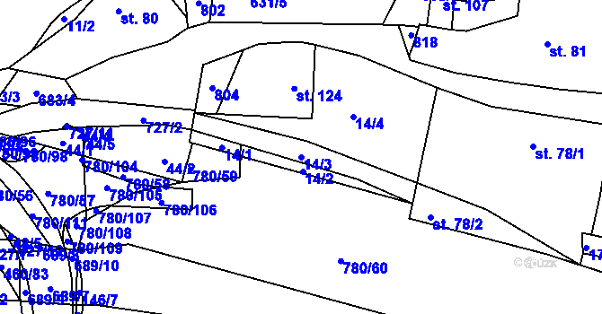 Parcela st. 14/3 v KÚ Komárno, Katastrální mapa