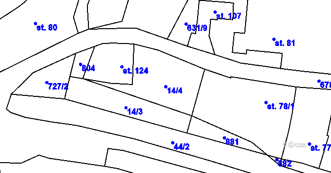 Parcela st. 14/4 v KÚ Komárno, Katastrální mapa