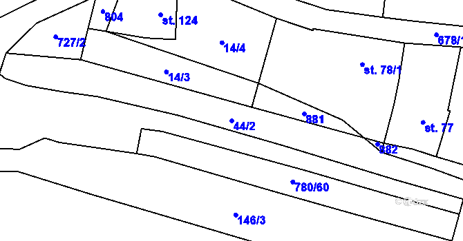 Parcela st. 44/2 v KÚ Komárno, Katastrální mapa