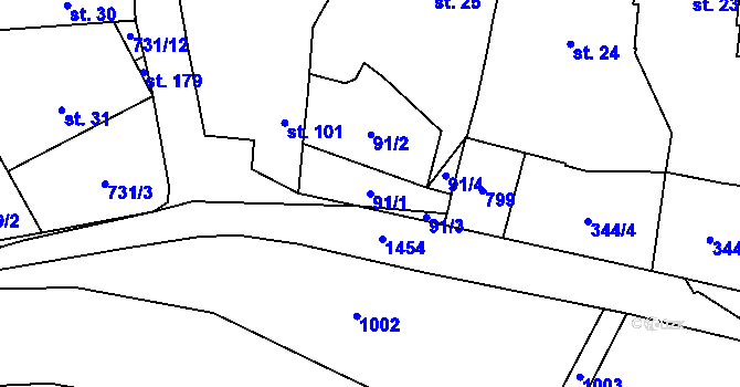 Parcela st. 91/1 v KÚ Komárno, Katastrální mapa