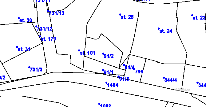 Parcela st. 91/2 v KÚ Komárno, Katastrální mapa