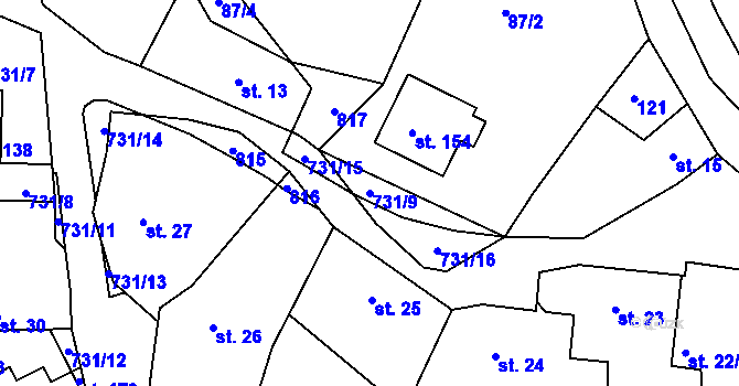Parcela st. 731/9 v KÚ Komárno, Katastrální mapa